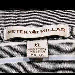 Peter Millar Polo Shirt Mens XL Gray Blue Striped Cotton Short Sleeve Classic